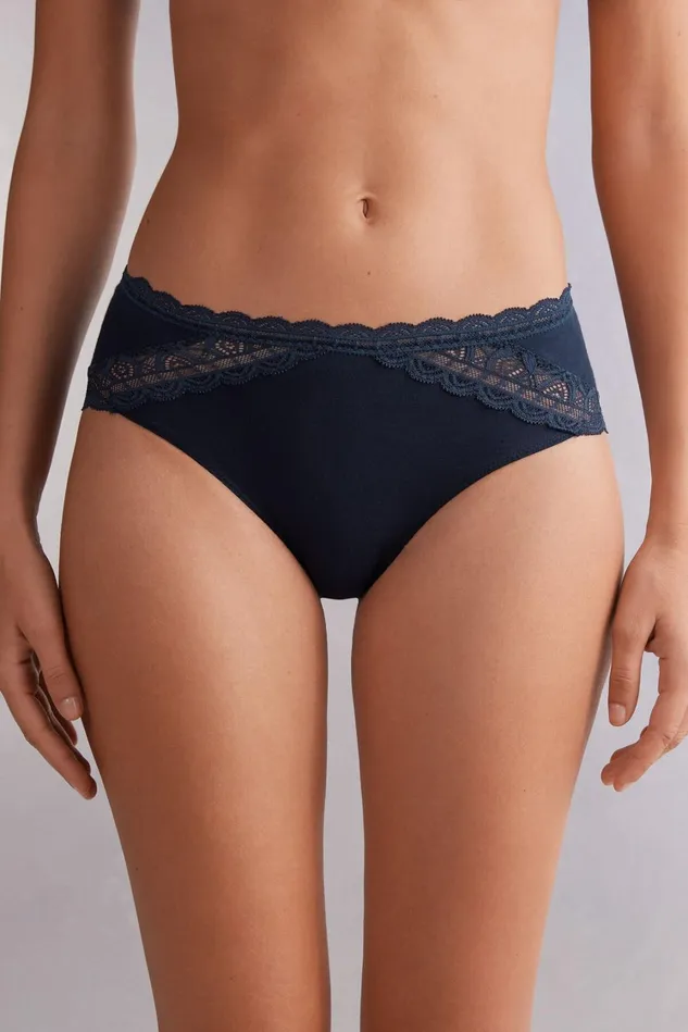 Intimissimi Bikini Panties Women SemiHigh Rise Cotton And Lace Panties Blue 1467 8211 Intense Blue Intimissimi Bikini Panties Women SemiHigh Rise Cotton And Lace Panties Blue 1467 8211 Intense Blue
