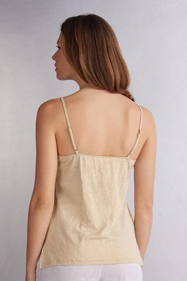Intimissimi Camisoles Tank Tops Women Linen VNeck Top Natural 913i 8211 Rope Beige