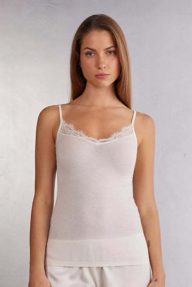 Intimissimi Camisoles Tank Tops Women Modal Ultralight Cashmere Blend Top With Lace Ivory 231i 8211 Vanilla Intimissimi Camisoles Tank Tops Women Modal Ultralight Cashmere Blend Top With Lace Ivory 231i 8211 Vanilla