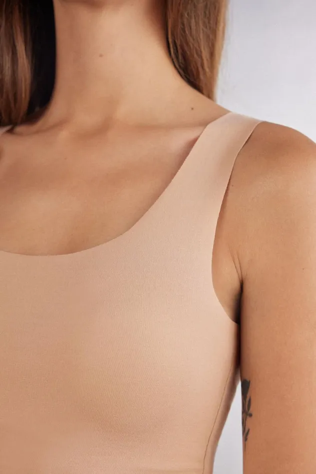 Intimissimi Camisoles Tank Tops Women Raw Edge Round Neck Cotton Tank Top Natural 044 8211 Honey Soft Beige