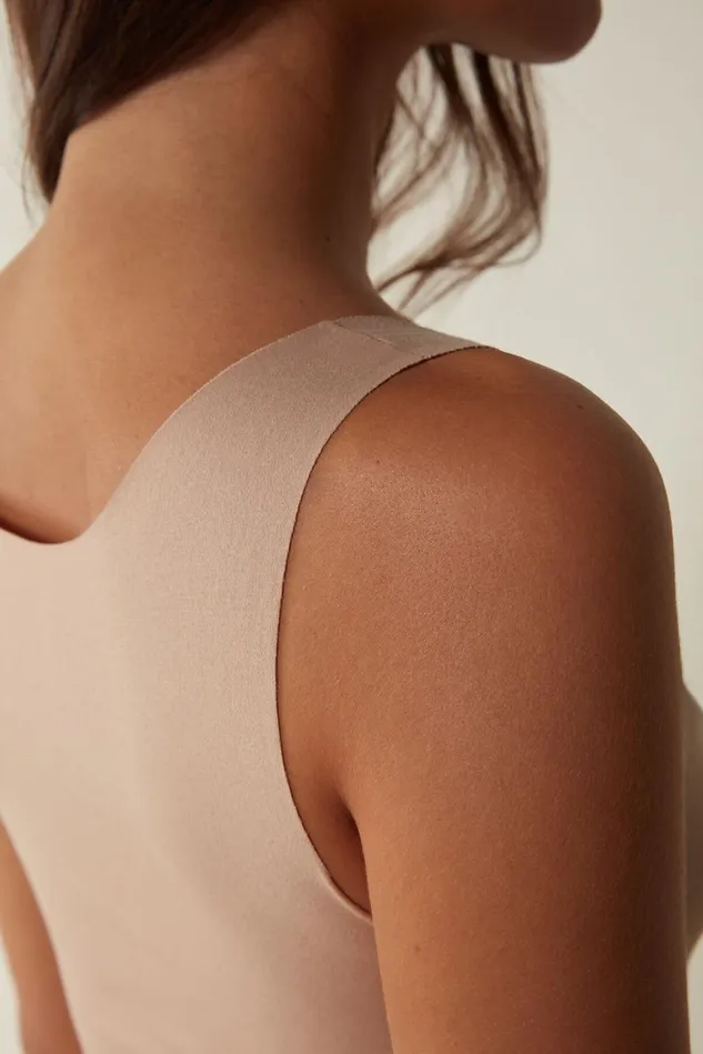 Intimissimi Camisoles Tank Tops Women Raw Edge Round Neck Cotton Tank Top Natural 044 8211 Honey Soft Beige