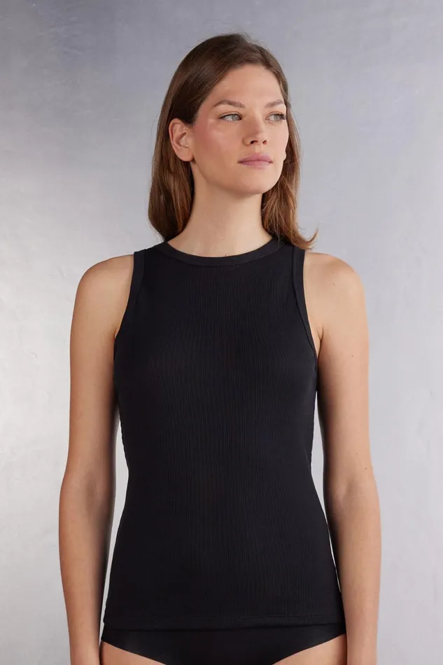 Intimissimi Camisoles Tank Tops Women Ribbed Tank Top In Superior Cotton 019 8211 Black Intimissimi Camisoles Tank Tops Women Ribbed Tank Top In Superior Cotton 019 8211 Black
