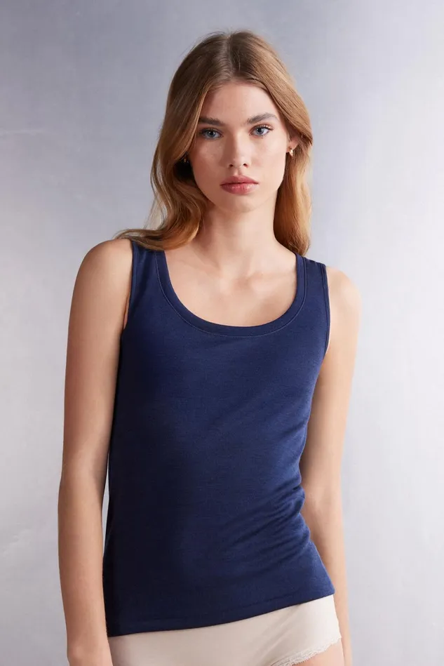 Intimissimi Camisoles Tank Tops Women Wool and Cotton Tank Top Blue 1467 8211 Intense Blue Intimissimi Camisoles Tank Tops Women Wool and Cotton Tank Top Blue 1467 8211 Intense Blue