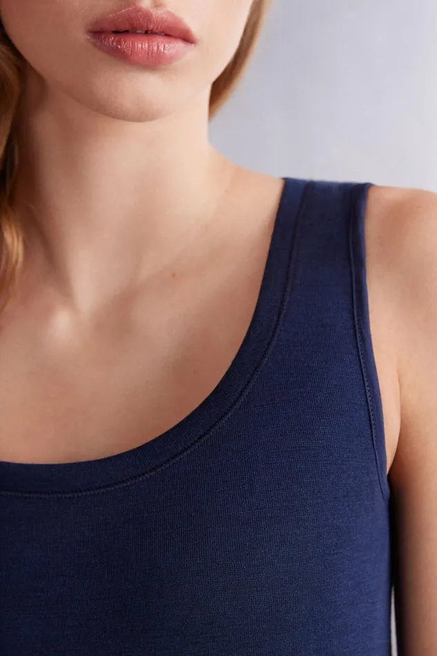Intimissimi Camisoles Tank Tops Women Wool and Cotton Tank Top Blue 1467 8211 Intense Blue