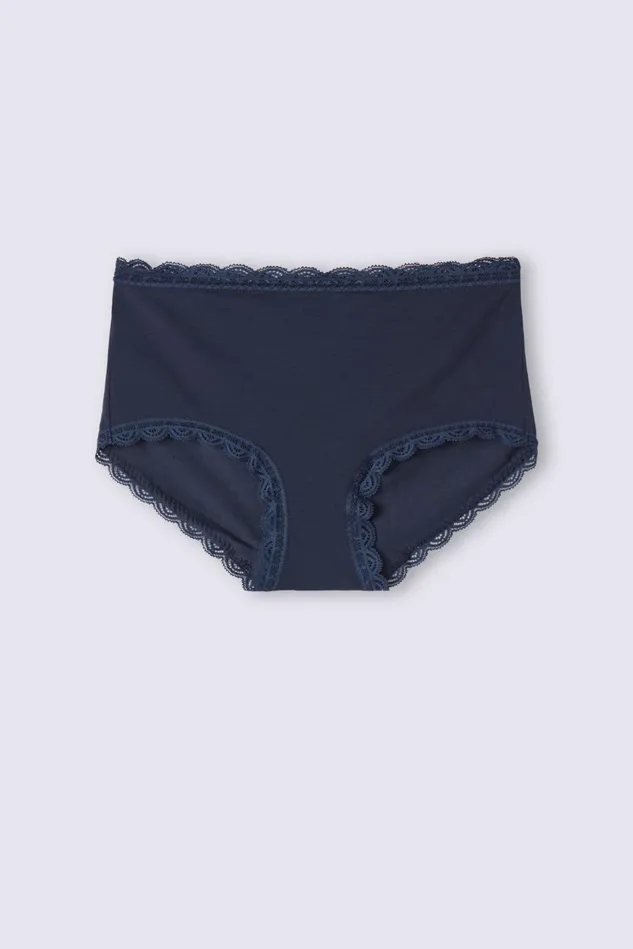 Intimissimi HighWaisted Briefs Women High Rise Cotton And Lace Hipsters Blue 1467 8211 Intense Blue