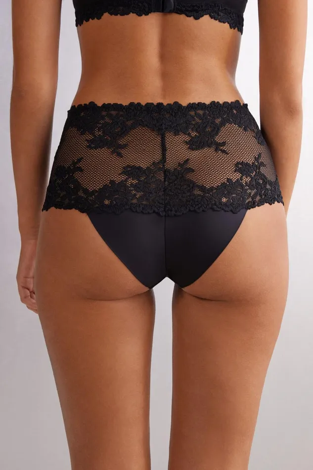 Intimissimi HighWaisted Briefs Women Pretty Flowers Hipster Brazilian Black 019 8211 Black