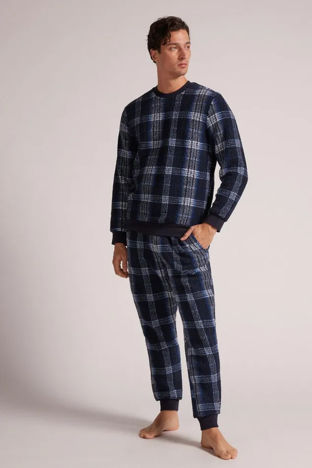 Intimissimi Long Pajamas Men Blue Tartan Polar Fleece Full Length Pajamas Blue 714j 8211 Blu Notte Check Azzurro