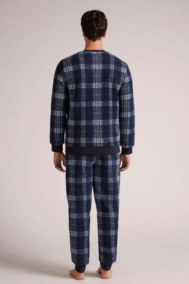 Intimissimi Long Pajamas Men Blue Tartan Polar Fleece Full Length Pajamas Blue 714j 8211 Blu Notte Check Azzurro