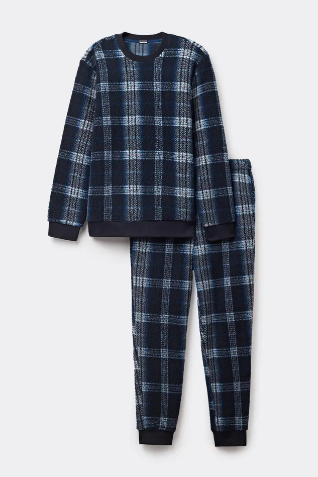 Intimissimi Long Pajamas Men Blue Tartan Polar Fleece Full Length Pajamas Blue 714j 8211 Blu Notte Check Azzurro