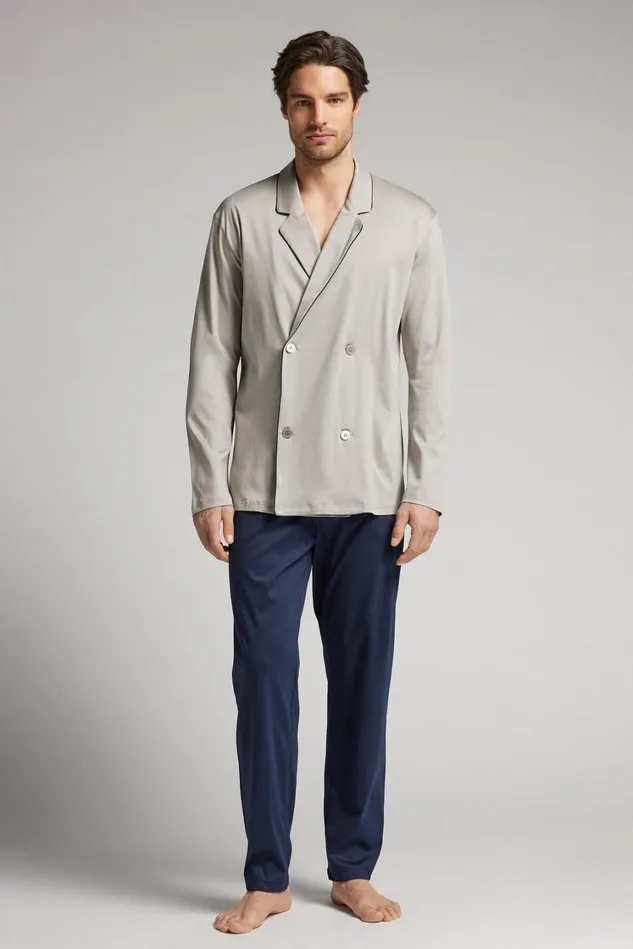 Intimissimi Long Pajamas Men Double Breasted Full Length Cotton Pajamas Blue 506j 8211 Pearl Grey Intimissimi Long Pajamas Men Double Breasted Full Length Cotton Pajamas Blue 506j 8211 Pearl Grey