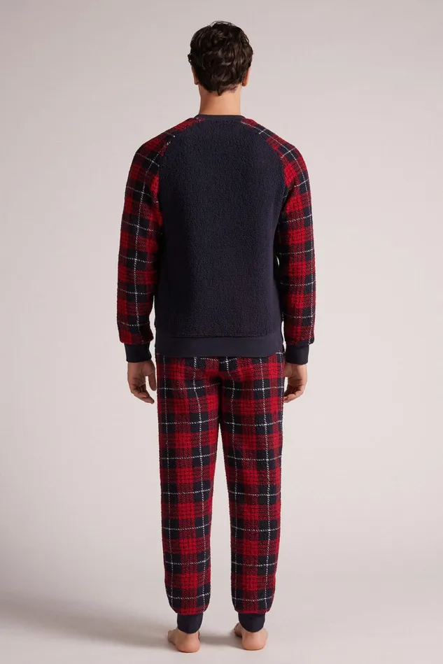 Intimissimi Long Pajamas Men Red Tartan Polar Fleece Full Length Pajamas Blue 754j 8211 Stampa Tartan Rosso