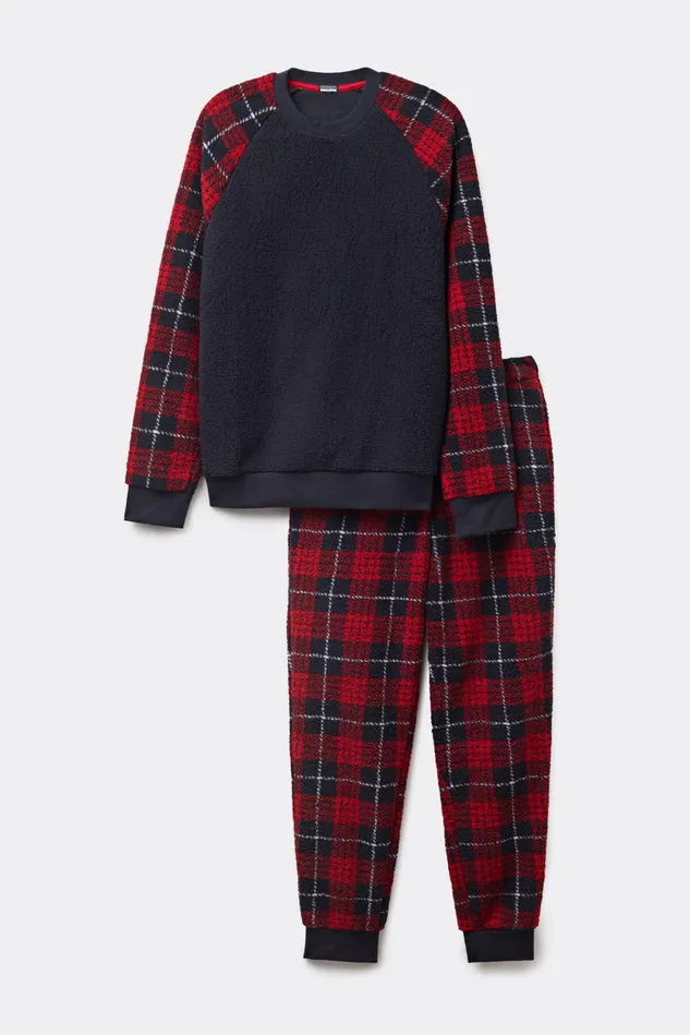 Intimissimi Long Pajamas Men Red Tartan Polar Fleece Full Length Pajamas Blue 754j 8211 Stampa Tartan Rosso