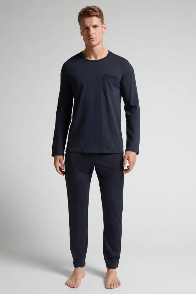 Intimissimi Long Pajamas Men Superior Cotton Full Length Pajamas Blue 800 8211 Blu Notte Intimissimi Long Pajamas Men Superior Cotton Full Length Pajamas Blue 800 8211 Blu Notte