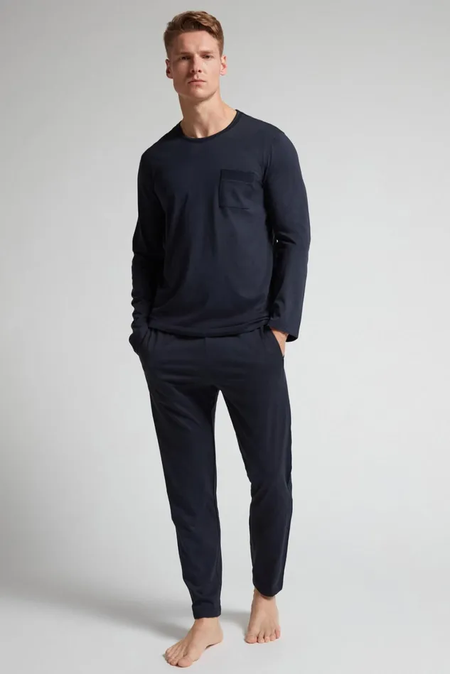 Intimissimi Long Pajamas Men Superior Cotton Full Length Pajamas Blue 800 8211 Blu Notte