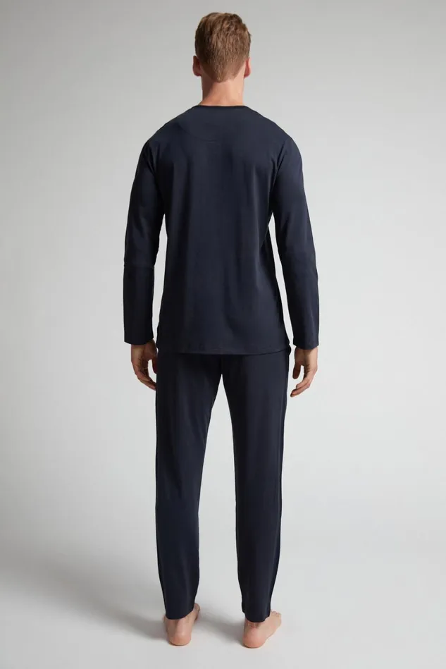Intimissimi Long Pajamas Men Superior Cotton Full Length Pajamas Blue 800 8211 Blu Notte