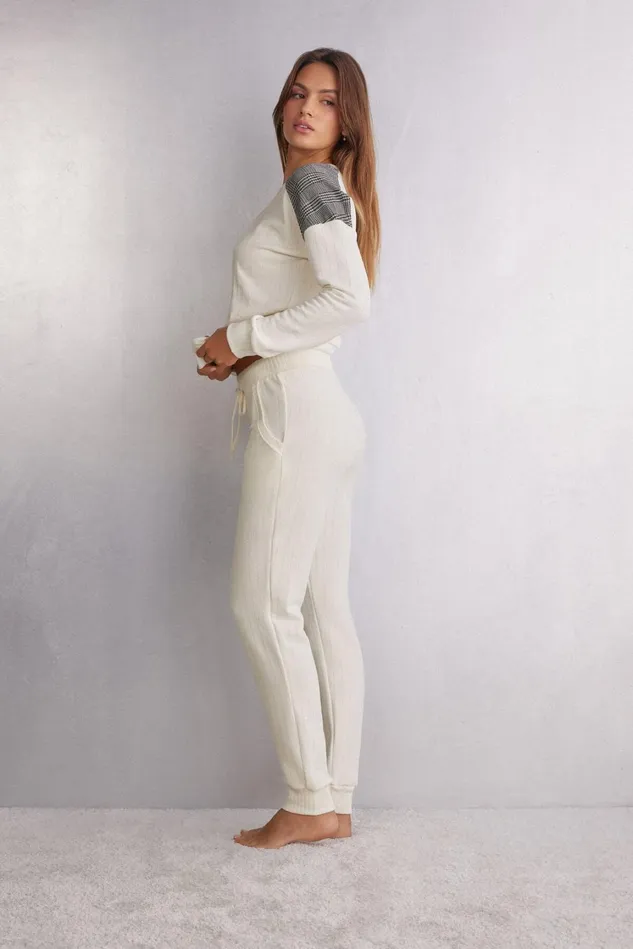 Intimissimi Long Pajamas Women Royal Elegance Ribbed Pants White 730i 8211 Cream