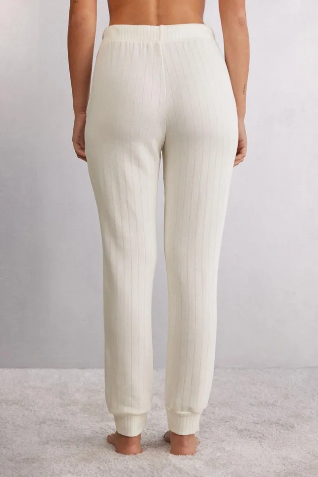 Intimissimi Long Pajamas Women Royal Elegance Ribbed Pants White 730i 8211 Cream