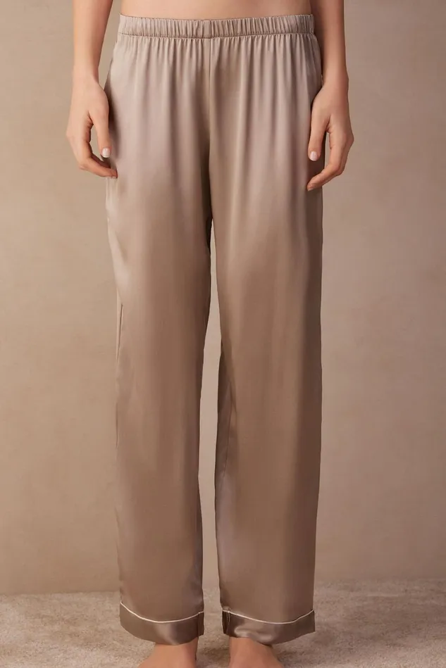 Intimissimi Long Pajamas Women Silk Satin Pajama Pants Natural 651i 8211 Powder Beige