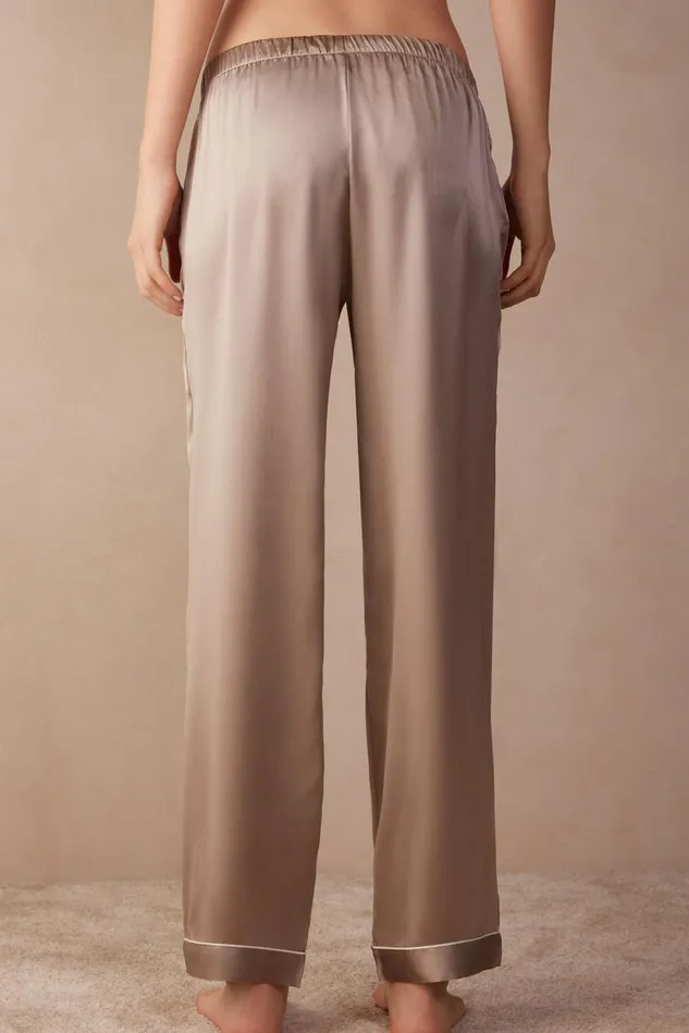 Intimissimi Long Pajamas Women Silk Satin Pajama Pants Natural 651i 8211 Powder Beige