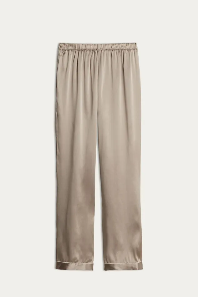 Intimissimi Long Pajamas Women Silk Satin Pajama Pants Natural 651i 8211 Powder Beige