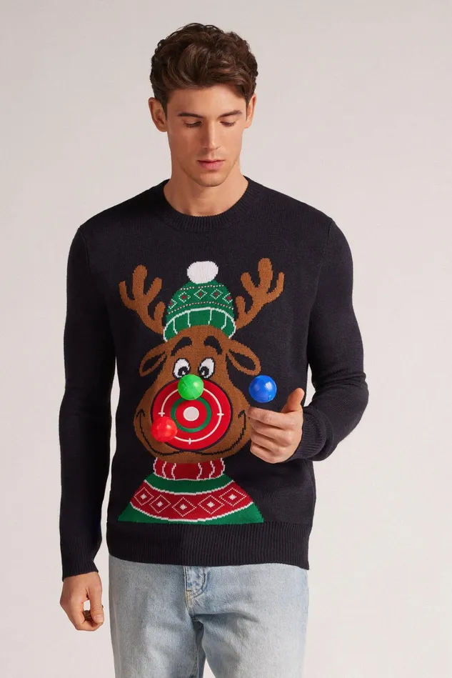 Intimissimi Long Sleeve Tops Men Christmas Reindeer Sweatshirt With Target Blue 800 8211 Blu Notte