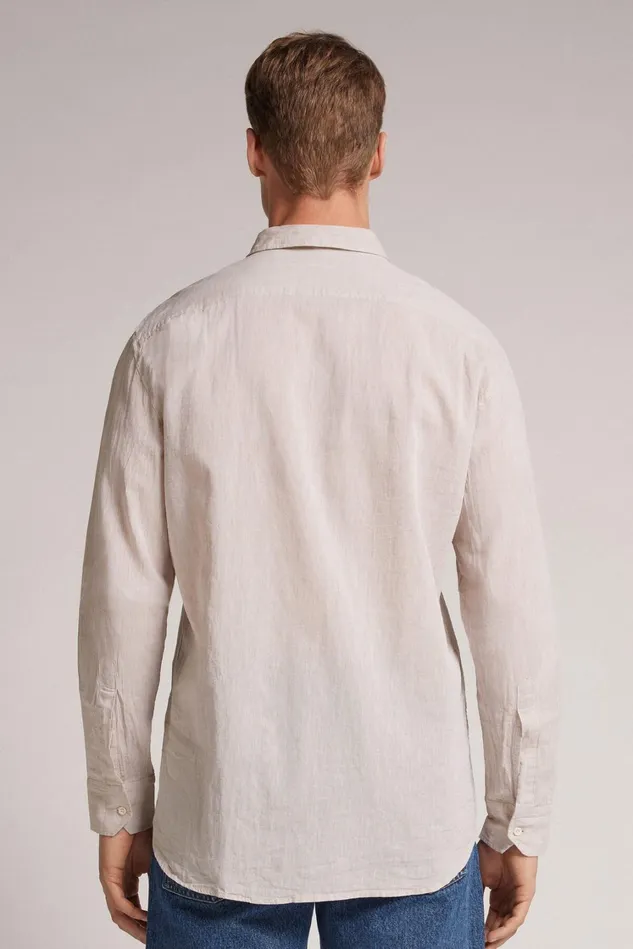 Intimissimi Long Sleeve Tops Men Linen And Cotton Shirt Natural 917i 8211 Linen White
