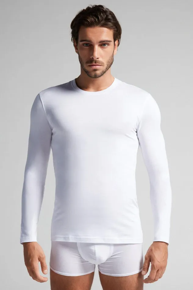 Intimissimi Long Sleeve Tops Men Stretch Superior Cotton Long Sleeve Top White 001 8211 White Intimissimi Long Sleeve Tops Men Stretch Superior Cotton Long Sleeve Top White 001 8211 White