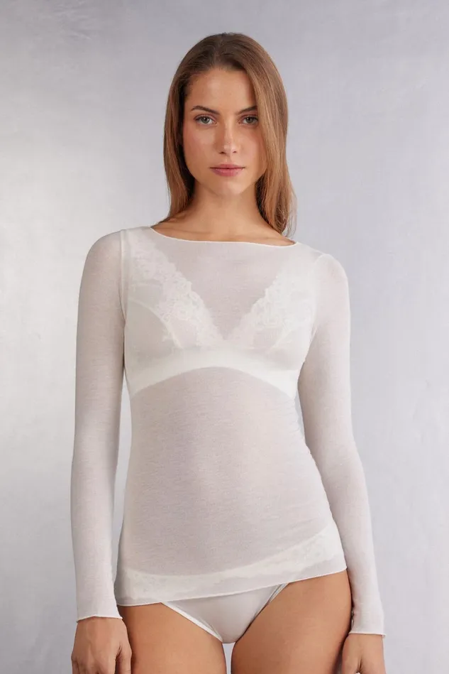 Intimissimi Long Sleeve Tops Women Boat Neck Modal Cashmere Ultralight Top Ivory 231i 8211 Vanilla Intimissimi Long Sleeve Tops Women Boat Neck Modal Cashmere Ultralight Top Ivory 231i 8211 Vanilla