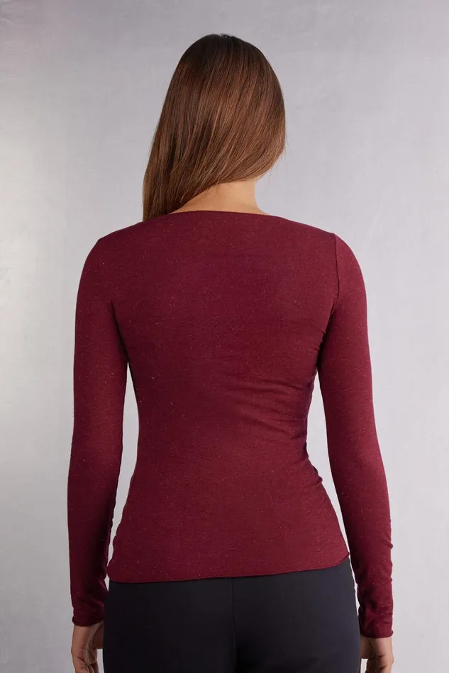 Intimissimi Long Sleeve Tops Women Crewneck Top In Modal Light With Cashmere Lam Burgundy 786j 8211 Rosso Lamegrave