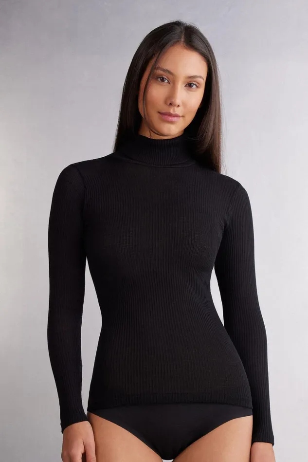 Intimissimi Long Sleeve Tops Women LongSleeve HighNeck Tubular Top In Wool And Silk Black 019 8211 Black Intimissimi Long Sleeve Tops Women LongSleeve HighNeck Tubular Top In Wool And Silk Black 019 8211 Black