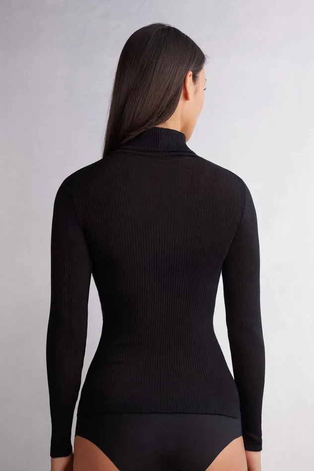 Intimissimi Long Sleeve Tops Women LongSleeve HighNeck Tubular Top In Wool And Silk Black 019 8211 Black