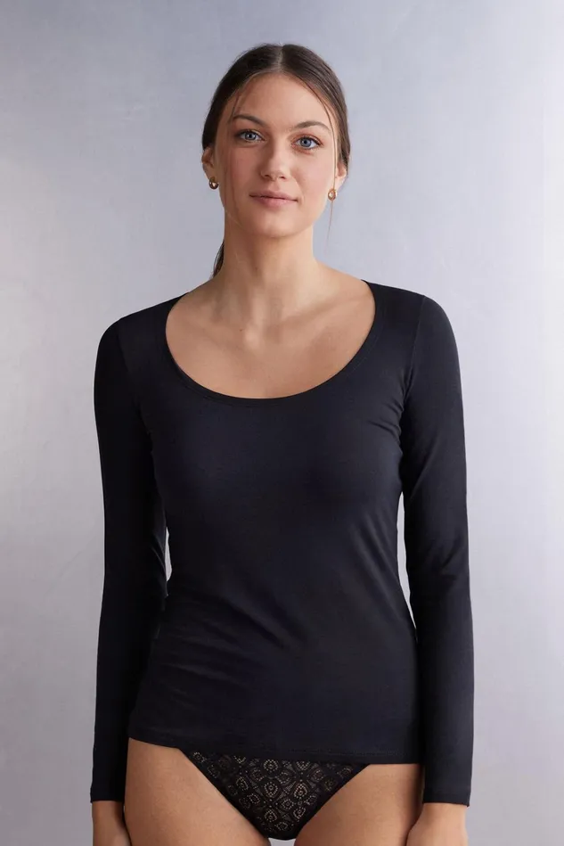 Intimissimi Long Sleeve Tops Women Long Sleeve Scoop Neck Top In MicroModal Black 019 8211 Black Intimissimi Long Sleeve Tops Women Long Sleeve Scoop Neck Top In MicroModal Black 019 8211 Black