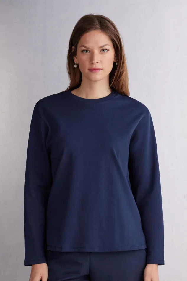 Intimissimi Long Sleeve Tops Women Long Sleeve Top In Cotton Blue 1467 8211 Intense Blue Intimissimi Long Sleeve Tops Women Long Sleeve Top In Cotton Blue 1467 8211 Intense Blue