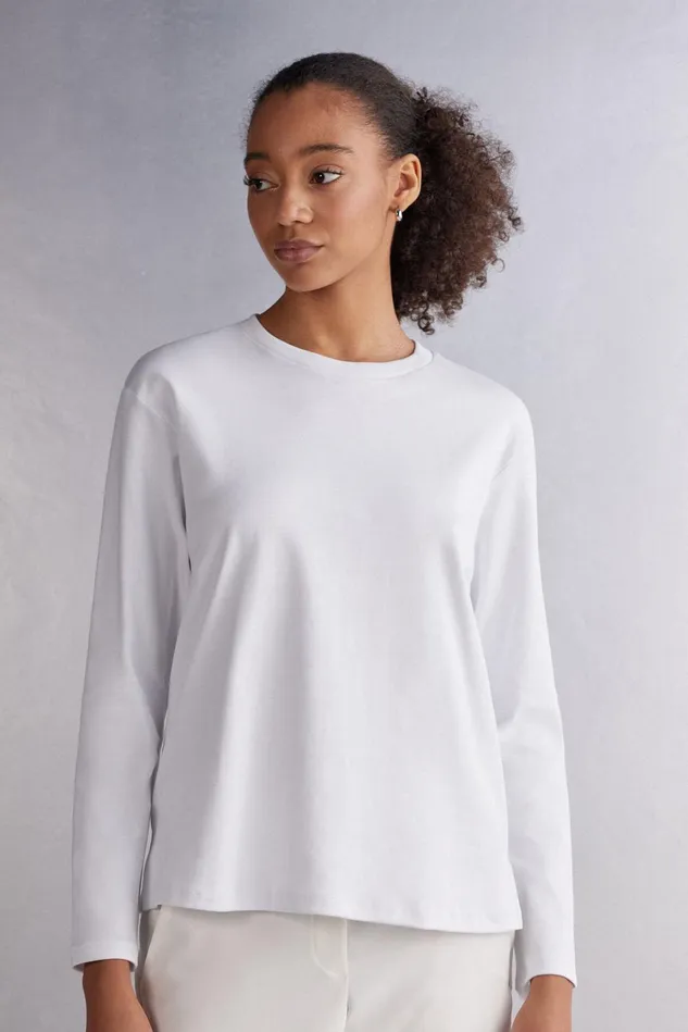 Intimissimi Long Sleeve Tops Women Long Sleeve Top In Cotton White 001 8211 White Intimissimi Long Sleeve Tops Women Long Sleeve Top In Cotton White 001 8211 White
