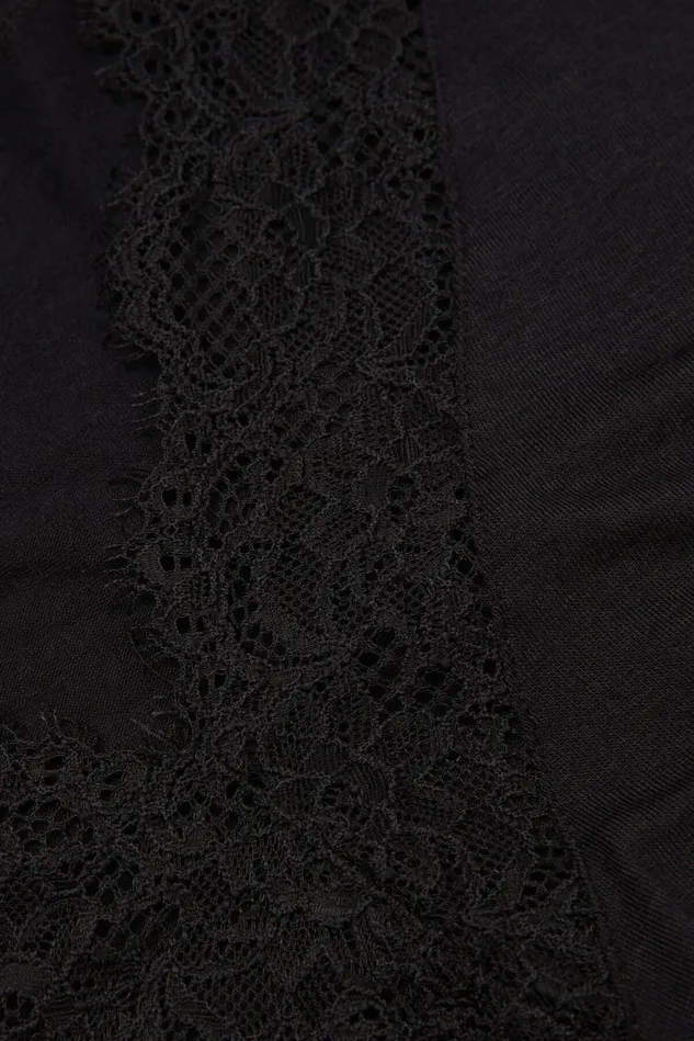 Intimissimi Long Sleeve Tops Women Modal Cashmere Ultralight Long Lace Shirt Black 019 8211 Black