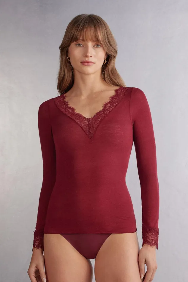 Intimissimi Long Sleeve Tops Women Modal Cashmere Ultralight Long Lace Shirt Red 770j 8211 Vamp Red Intimissimi Long Sleeve Tops Women Modal Cashmere Ultralight Long Lace Shirt Red 770j 8211 Vamp Red