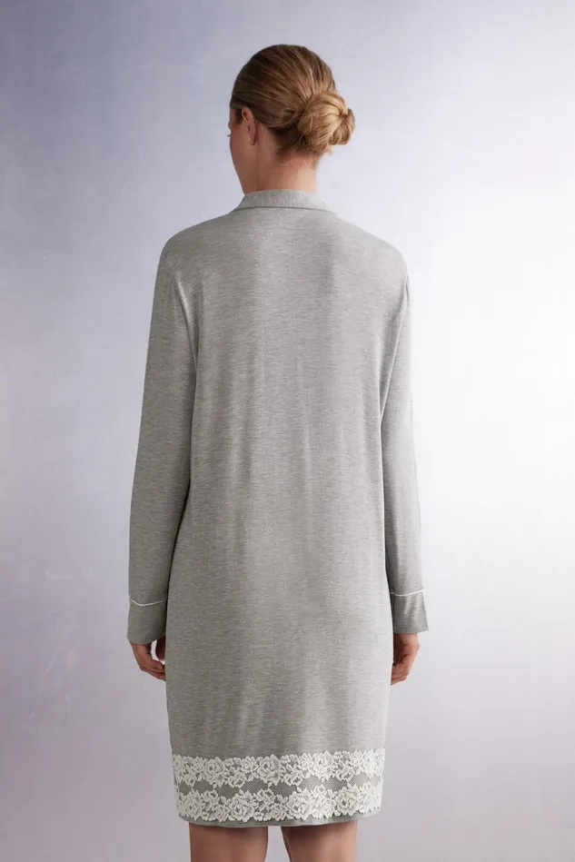 Intimissimi Nightdresses Women Pretty Flower Open Front Nightshirt Grey 329j 8211 Grey Heatherpowder White
