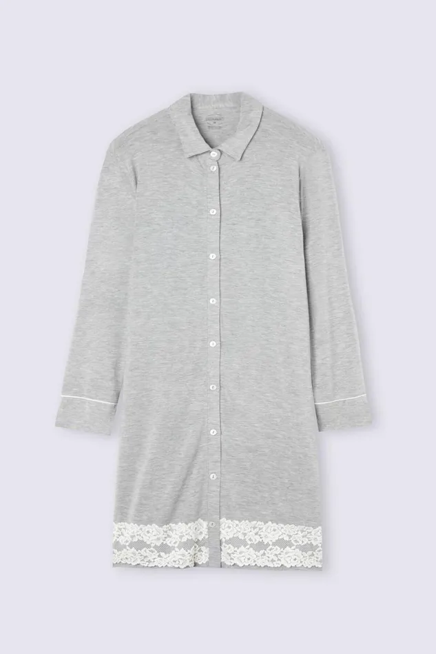 Intimissimi Nightdresses Women Pretty Flower Open Front Nightshirt Grey 329j 8211 Grey Heatherpowder White