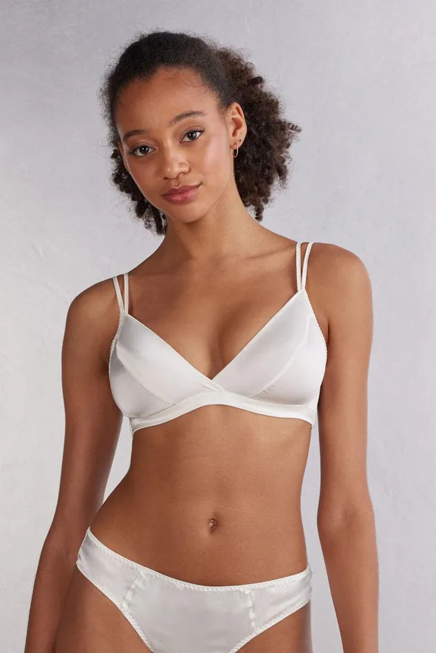 Intimissimi NonPadded Women Emma Refined Everyday Bralette Triangle Bra In Silk Ivory 2127 8211 Talc White Intimissimi NonPadded Women Emma Refined Everyday Bralette Triangle Bra In Silk Ivory 2127 8211 Talc White