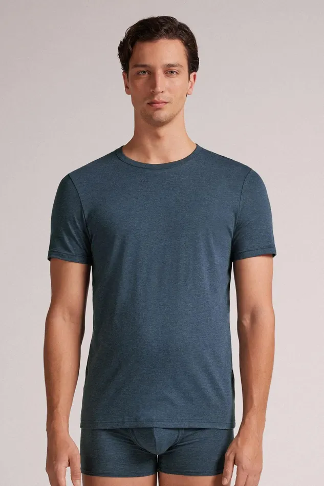 Intimissimi Pajama Separates Men Superior Cotton TShirt Blue 3120 8211 Blu Ink Melange Intimissimi Pajama Separates Men Superior Cotton TShirt Blue 3120 8211 Blu Ink Melange