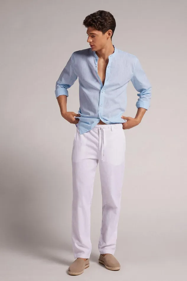 Intimissimi Pants Men Full Length Linen And Cotton Pants White 001 8211 White