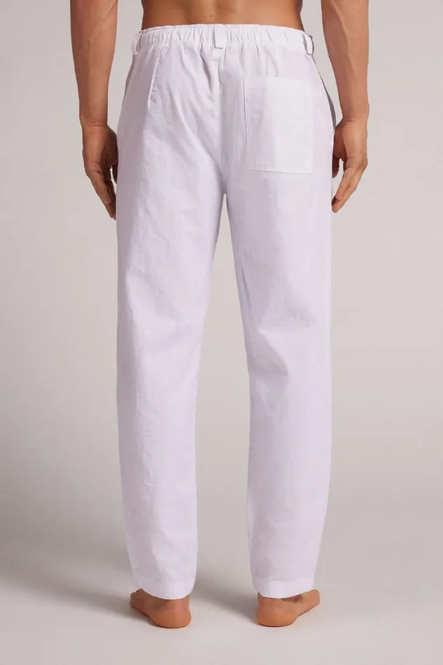 Intimissimi Pants Men Full Length Linen And Cotton Pants White 001 8211 White