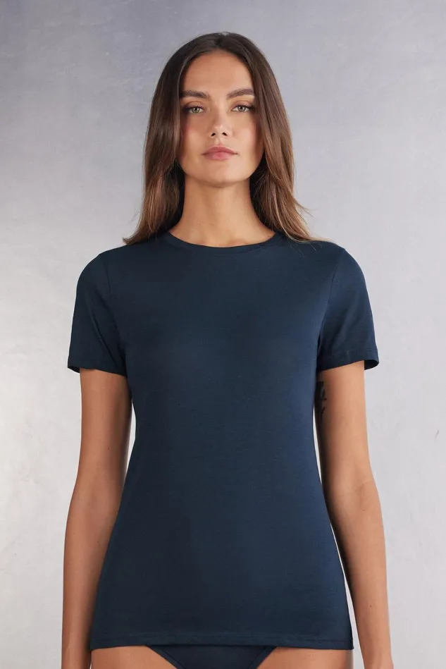 Intimissimi TShirt Women Ultrafresh Cotton Short Sleeve Top Blue 1467 8211 Intense Blue Intimissimi TShirt Women Ultrafresh Cotton Short Sleeve Top Blue 1467 8211 Intense Blue