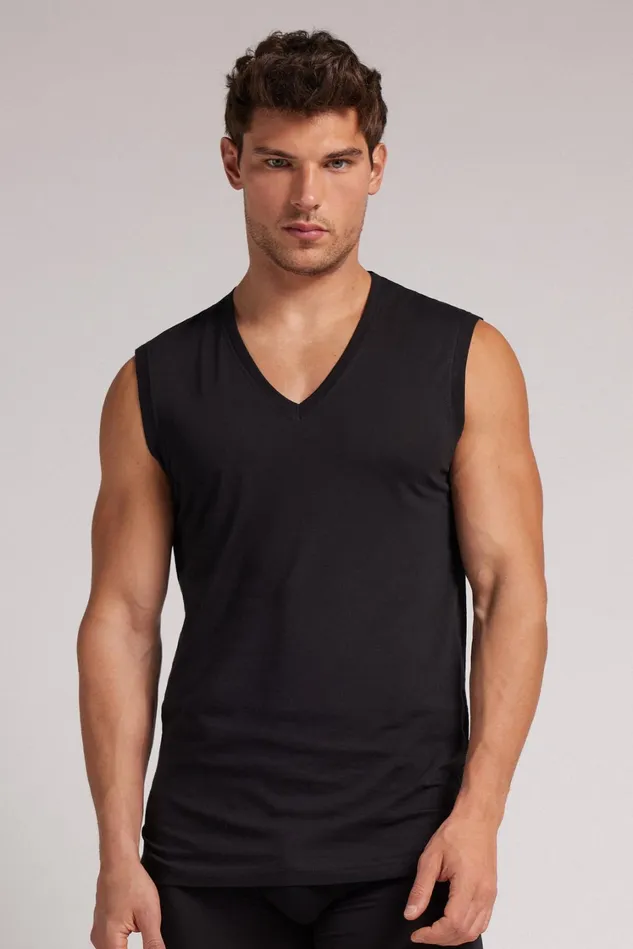Intimissimi Tank Tops Undershirts Men Extrafine Superior Cotton VNeck Tank Top Black 019 8211 Black Intimissimi Tank Tops Undershirts Men Extrafine Superior Cotton VNeck Tank Top Black 019 8211 Black