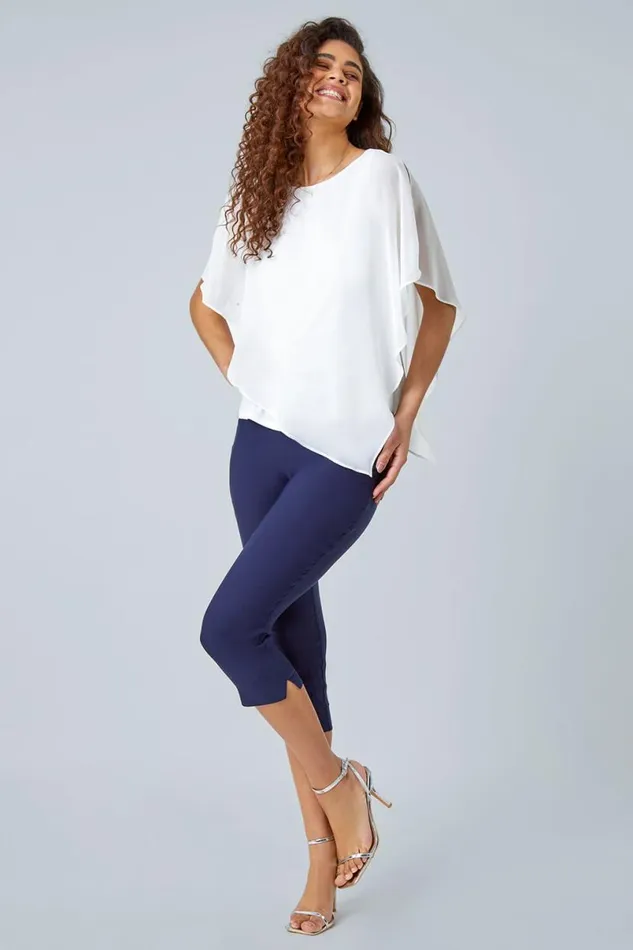 Ivory Asymmetric Cold Shoulder Stretch Top Women Roman Tops