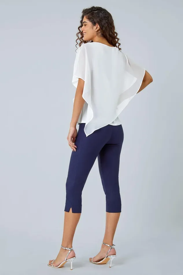 Ivory Asymmetric Cold Shoulder Stretch Top Women Roman Tops
