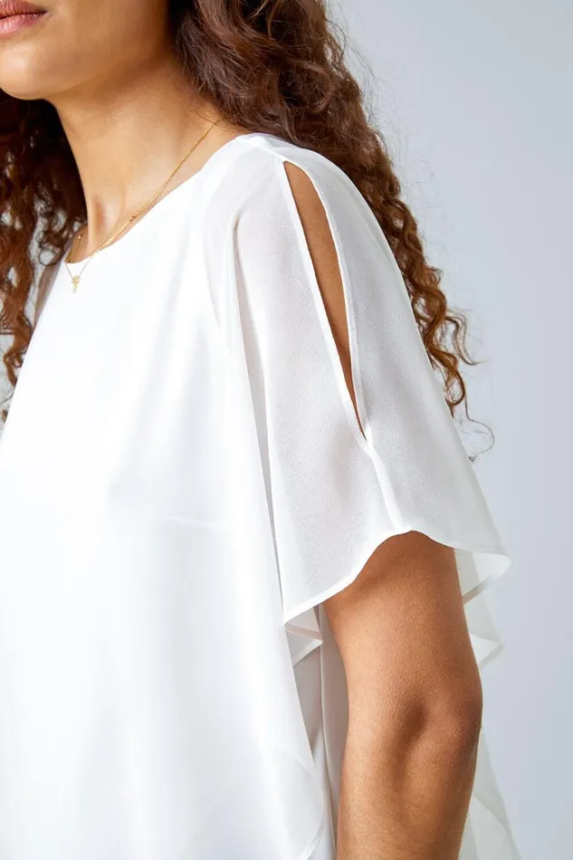 Ivory Asymmetric Cold Shoulder Stretch Top Women Roman Tops