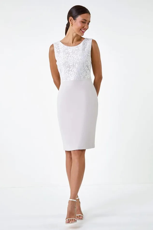 Ivory Lace Bodice Shift Dress Women Roman Dresses