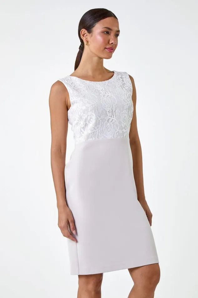 Ivory Lace Bodice Shift Dress Women Roman Dresses
