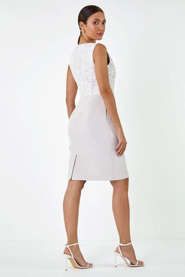 Ivory Lace Bodice Shift Dress Women Roman Dresses